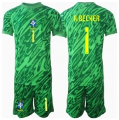 Brasilien Alisson Becker #1 Målmand Hjemmebanetrøje Børn Copa America 2024 Kortærmet (+ Korte bukser)