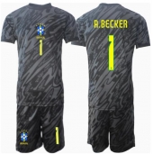 Brasilien Alisson Becker #1 Målmand Udebanetrøje Børn Copa America 2024 Kortærmet (+ Korte bukser)