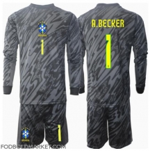Brasilien Alisson Becker #1 Målmand Udebanetrøje Børn Copa America 2024 Langærmet (+ Korte bukser)