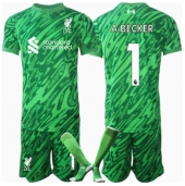 Liverpool Alisson Becker #1 Målmand Udebanetrøje Børn 2024-25 Kortærmet (+ Korte bukser)